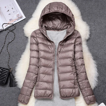 Women Puffer Jacket Plus Spring Autumn Female Ultra Lightweight Packable Hooded Down Coats - The Clothing Company Sydney