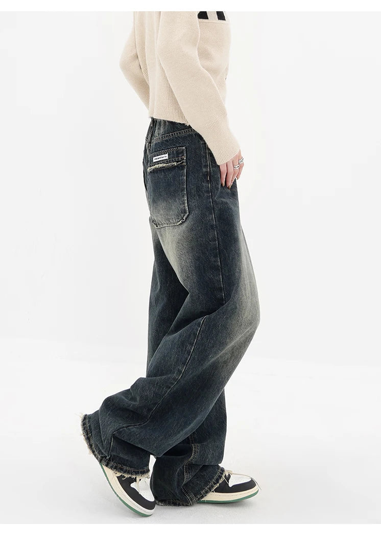 Women's Streetwear Retro High Waist Jeans Loose Wide Leg Denim Trousers Y2K Baggy Pants