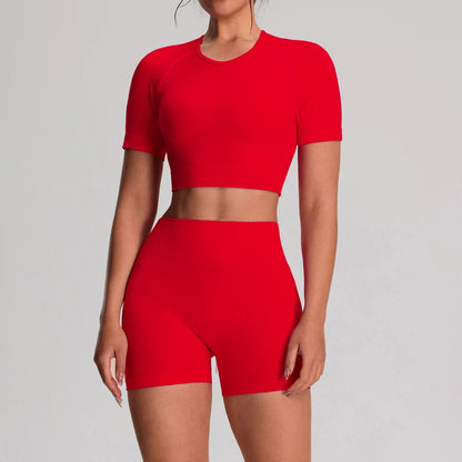 2 Piece Yoga Sport T-shirts Shorts Set Sportswear Gym Seamless Workout Vest Shorts Leggings Activewear Women's Bike Shorts The Clothing Company Sydney