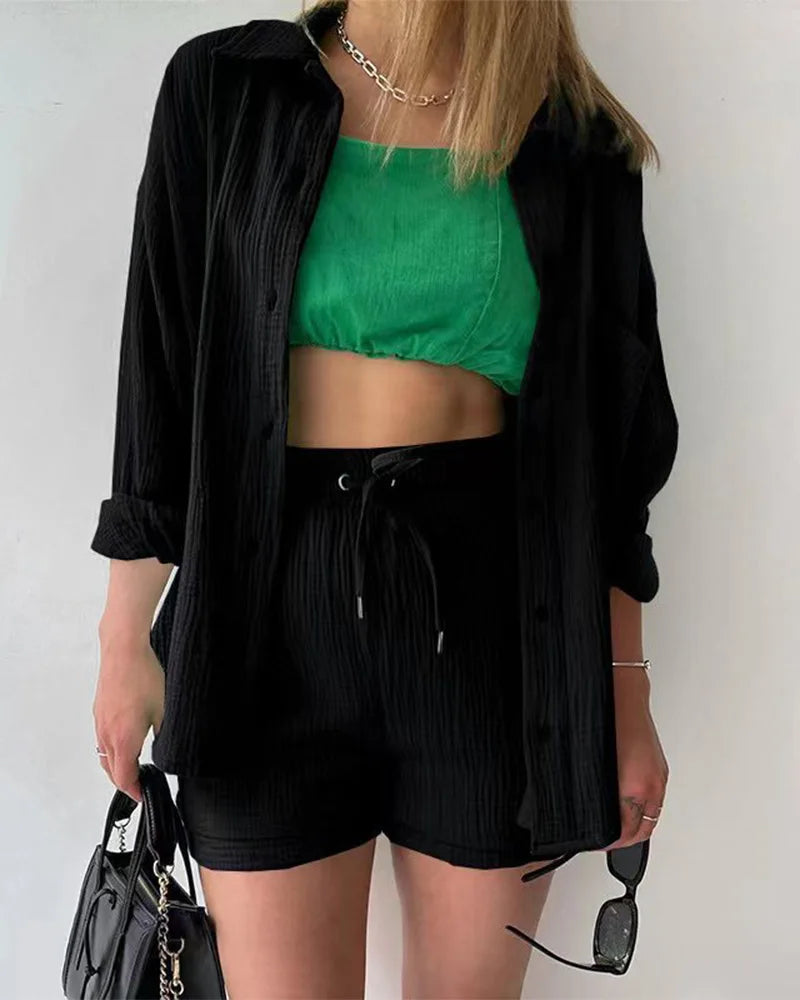Summer Women's Suit Short Sets Outfits Suit Two Piece Button Up Matching Outfit Set - The Clothing Company Sydney