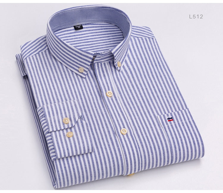 Men's Versatile Casual Checkered Oxford Cotton Shirts Single Pocket Long Sleeve Standard-fit Button Down Gingham Striped Shirt The Clothing Company Sydney