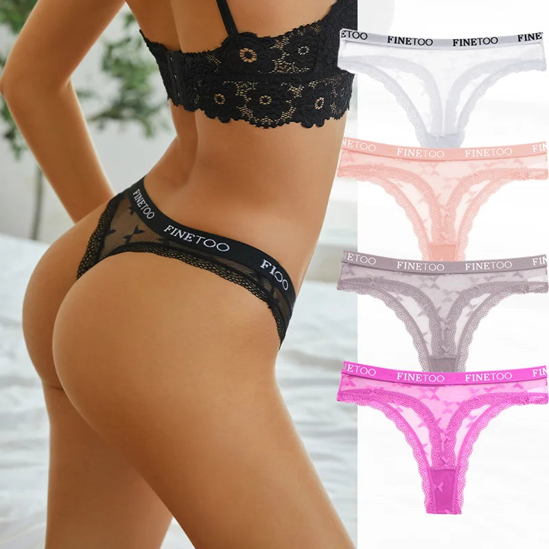 4 Pack Womens Lace Panties Low Rise Thongs Female G-String Underwear High Elastic Waist Soft Intimates Lingerie - The Clothing Company Sydney