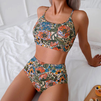 2 Piece High Waist Bikini Bathing Suit Ruched Bikini Swimsuits Print Athletic Swimwear Beachwear The Clothing Company Sydney