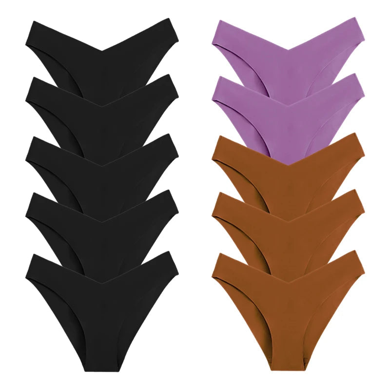 10 Pack Women's Seamless Panties V-Type Drop Waist Female Underwear Ice Silk Underpants Briefs The Clothing Company Sydney