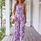 Elegant Long Women's Backless Wide Leg Jumpsuits Casual Sleeveless Floral Rompers Summer Matching Outfit Set - The Clothing Company Sydney