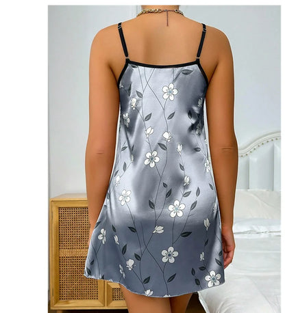 Women's Nightgown Satin Floral Print Spaghetti Strap Sleepwear Dress Luxurious Satin Slip Nightdress The Clothing Company Sydney