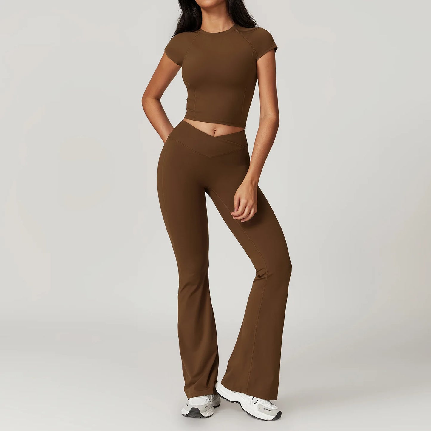 Women's Yoga Gym Activewear 2 Piece Set Sport Suit Workout Short Sleeve Crop Top High Waist Leggings Short Fitness Sports Wear