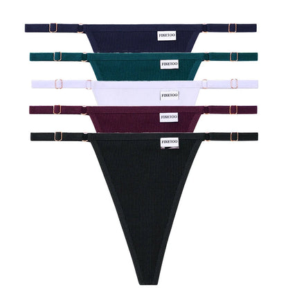 5 Pack Adjustable Women's Panties Cotton Panties Solid Low Waist Seamless Thongs Underpants Women Lingerie Set The Clothing Company Sydney