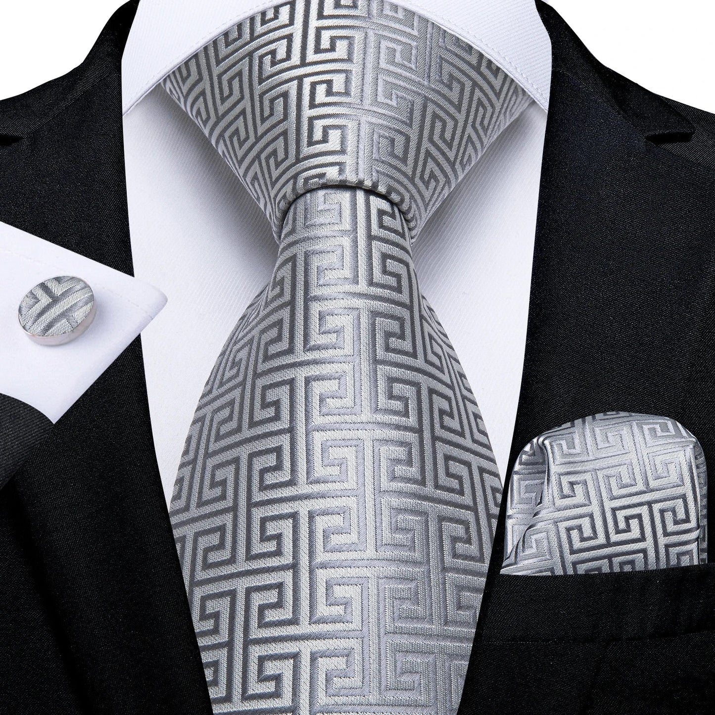 Plaid Print Men's Tie Set 8cm Width Neck Tie Handkerchief Cufflinks Business Wedding Tie Gift Set The Clothing Company Sydney