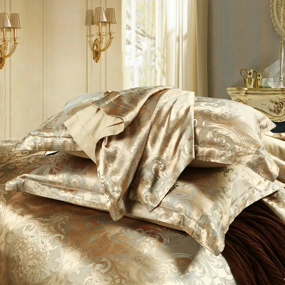 3 Piece Luxury Jacquard Bedding Set King Size Duvet Quilt Cover Floral Golden with Pillowcase - The Clothing Company Sydney