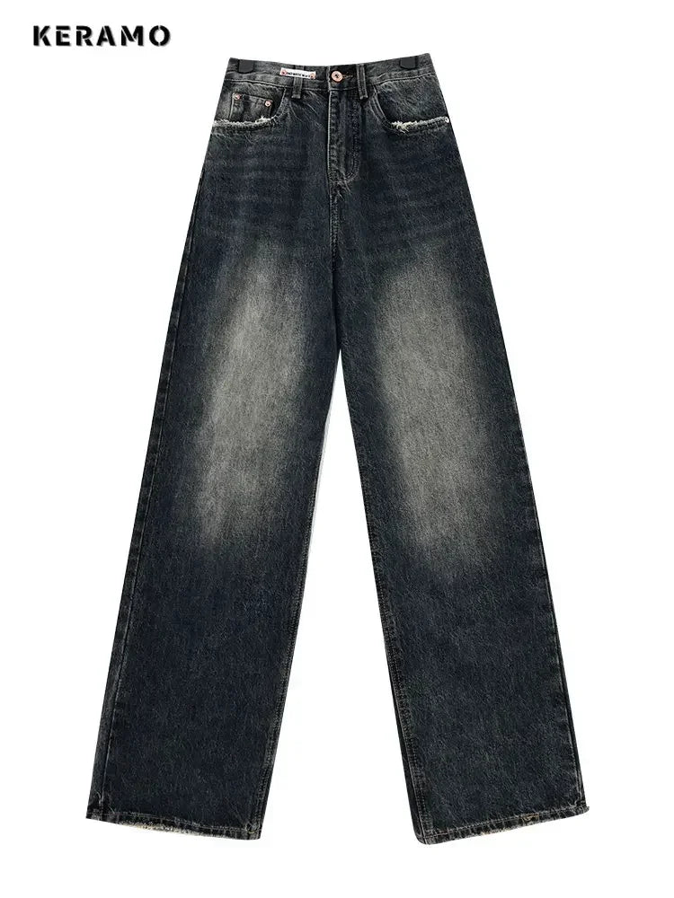 Women's Streetwear Retro High Waist Jeans Loose Wide Leg Denim Trousers Y2K Baggy Pants The Clothing Company Sydney