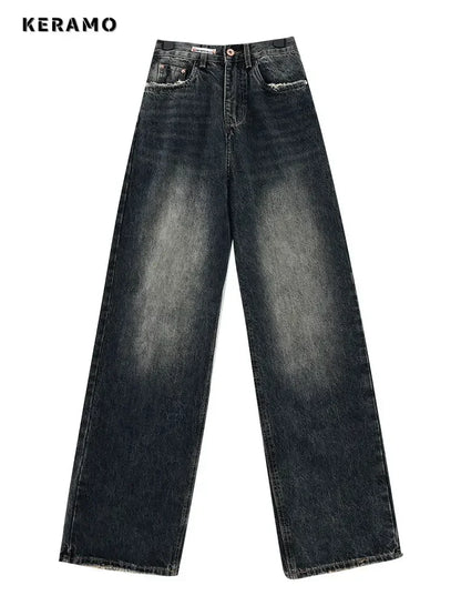 Women's Streetwear Retro High Waist Jeans Loose Wide Leg Denim Trousers Y2K Baggy Pants The Clothing Company Sydney