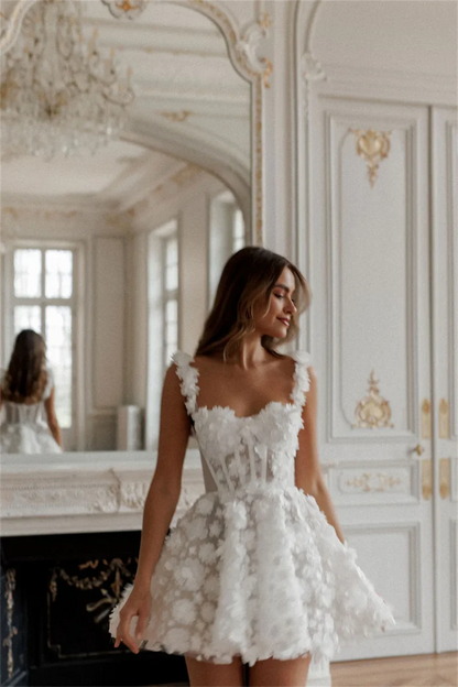 White Mini Prom Dresses Flower Lace Embroidery Evening Dress Sleeveless Lace-up Spaghetti Strap Party Dress The Clothing Company Sydney