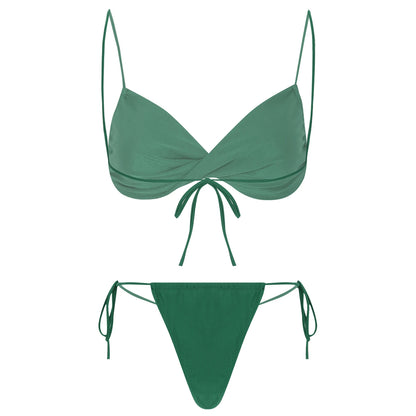 Womens Bikini Set Bathing Suit Pad Free Bra Top with High Cut Thong Briefs Side Tie Tying 2 Piece Swimwear Pool Beach Wear - The Clothing Company Sydney
