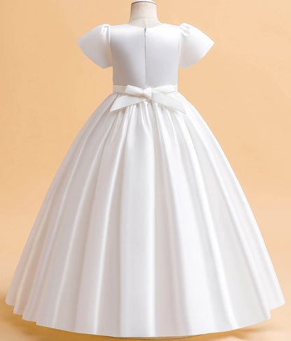 Little Big Girls Elegant Princess Puff Sleeves Satin Flower Girl Wedding Birthday Party Formal Dress - The Clothing Company Sydney