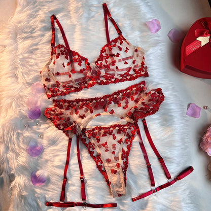 4 Piece Lingerie Sheer Lace Embroidery Underwear Ruffle Intimate Outfits Lingerie Set - The Clothing Company Sydney