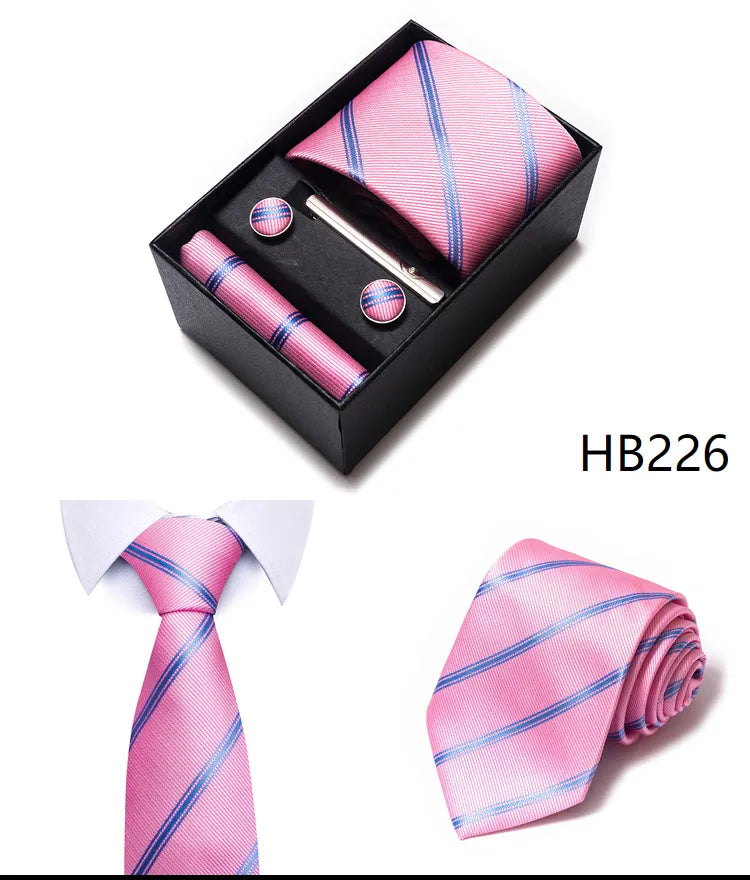 4 Piece Tie Handkerchief Cufflink Set For Men Necktie Holiday Gift Box Blue Gold Suit Accessories Slim Wedding Set The Clothing Company Sydney