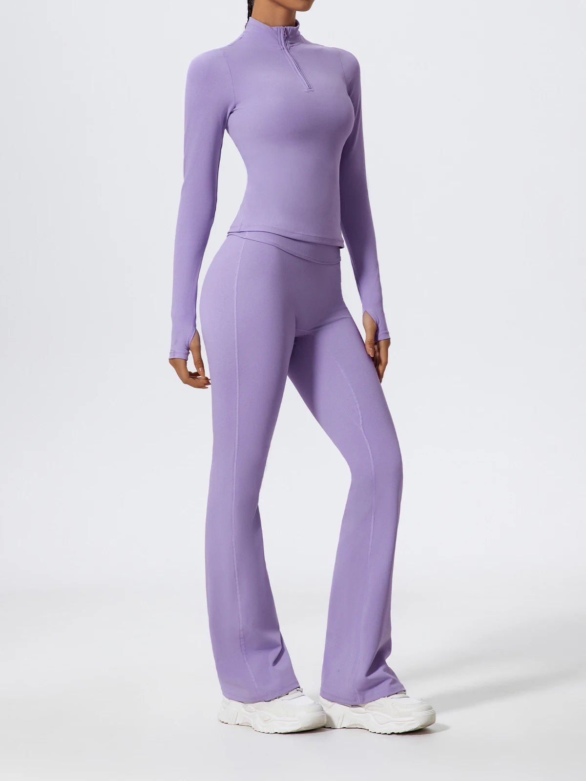 2 Piece Sports Suit Women Half Zipper Long Sleeves Slim Yoga Set Flared Activewear Gym Workout Sportswear The Clothing Company Sydney