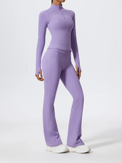 2 Piece Sports Suit Women Half Zipper Long Sleeves Slim Yoga Set Flared Activewear Gym Workout Sportswear The Clothing Company Sydney