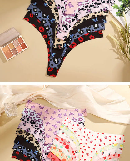 7 Pack Ice Silk G-String Thong Women's Seamless Panties Low Waist Print Underwear Lingerie - The Clothing Company Sydney