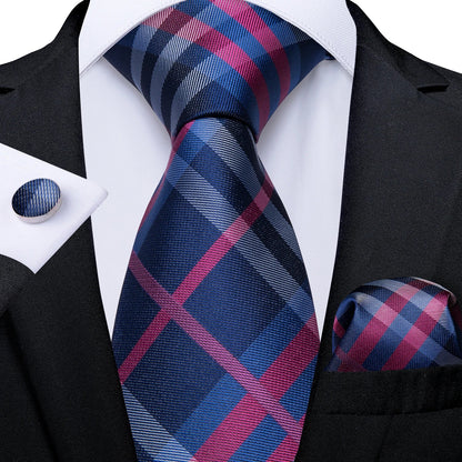 Plaid Print Men's Tie Set 8cm Width Neck Tie Handkerchief Cufflinks Business Wedding Tie Gift Set The Clothing Company Sydney