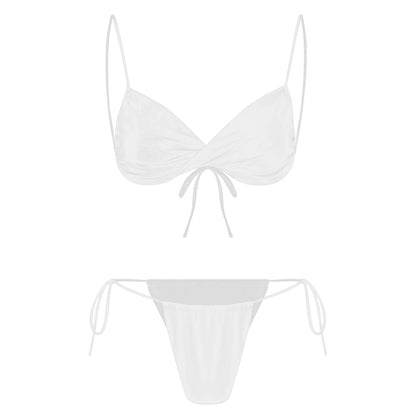 Womens Bikini Set Bathing Suit Pad Free Bra Top with High Cut Thong Briefs Side Tie Tying 2 Piece Swimwear Pool Beach Wear - The Clothing Company Sydney