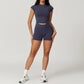 Women's Yoga Gym Activewear 2 Piece Set Sport Suit Workout Short Sleeve Crop Top High Waist Leggings Short Fitness Sports Wear