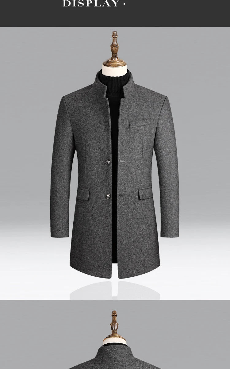 Business Casual Trench Coat Men Style Winter Coat Men's Autumn and Winter Wool Mix Coat Jacket - The Clothing Company Sydney