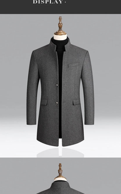Business Casual Trench Coat Men Style Winter Coat Men's Autumn and Winter Wool Mix Coat Jacket - The Clothing Company Sydney