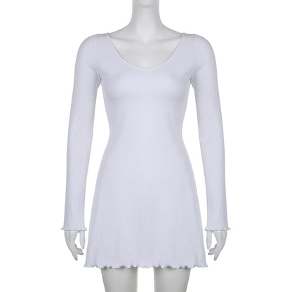 Casual Frill Long Sleeve Black Female Dress Slim Spring Autumn Mini Dresses Basic Fashion Elegant Outfit The Clothing Company Sydney