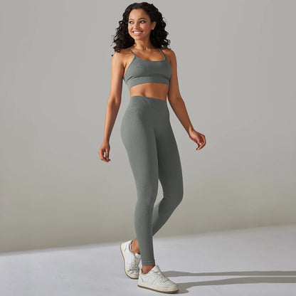 Seamless Ribbed Women's Sportswear Two Piece Yoga Set High Waist Gym Leggings Crop Top Fitness Sports Suits Acid Wash Activewear The Clothing Company Sydney