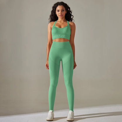 Cross Back Strap Yoga Set Women High Waist Leggings Running Workout Suits Sportswear Seamless Fitness Clothes Tracksuit Set - The Clothing Company Sydney