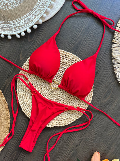 Halter Solid color Bikini Set Women's Swimsuit Two piece Triangle Thong Swimwear Bathing Suit The Clothing Company Sydney