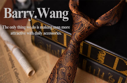 Elegant Men's Gold Leaves Floral Silk Neck Tie Pocket Square Cufflinks Wedding Business Party Gift Set - The Clothing Company Sydney