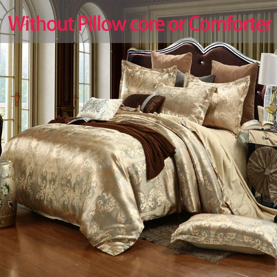 3 Piece Luxury Jacquard Bedding Set King Size Duvet Quilt Cover Floral Golden with Pillowcase - The Clothing Company Sydney