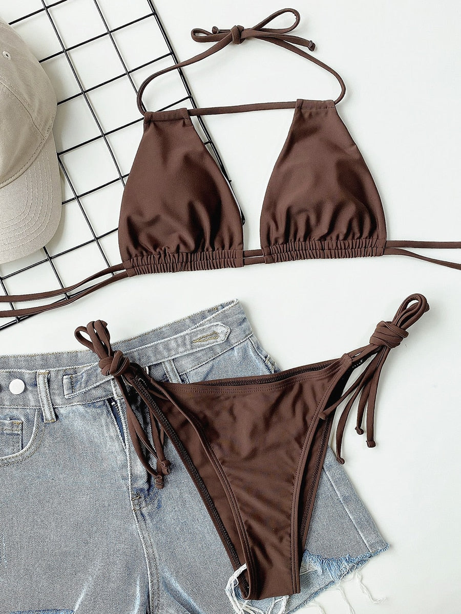 2 Piece Lace Up Bikini Swimsuit Swimwear Brazilian Bikinis Set Micro Women's Bathing Suits Swimming for Beach Wear The Clothing Company Sydney