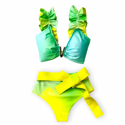 V-Neck High Waist Bikini Sets Shoulder Ruffled Printed Swimsuit Two Piece Swimwear Bathing Suits The Clothing Company Sydney