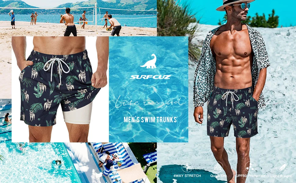 Mens Swimming Trunks with Compression Liner Stretch Swimwear 2 in 1 Quick Dry Running Gym Swim Shorts  Board Shorts - The Clothing Company Sydney