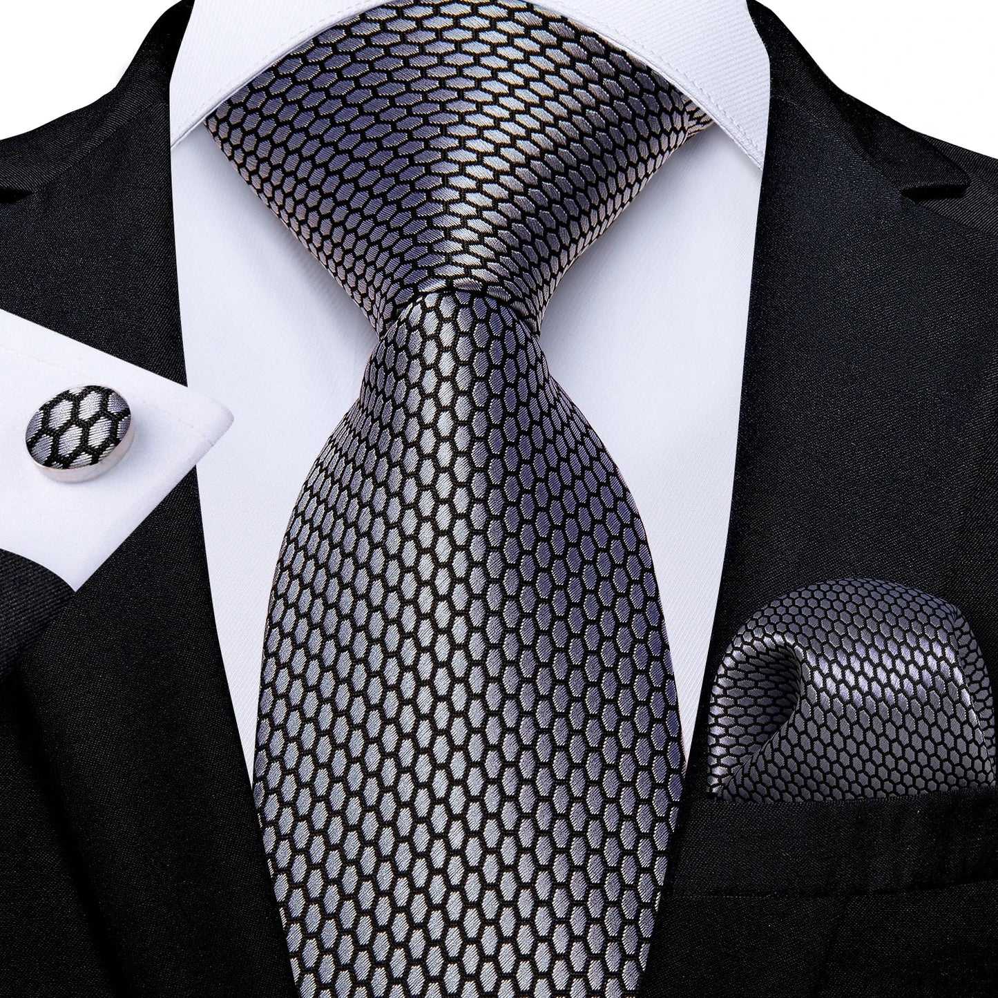 Gray Paisley Silk Tie Set – Men’s Wedding Tie, Pocket Square & Cufflinks The Clothing Company Sydney