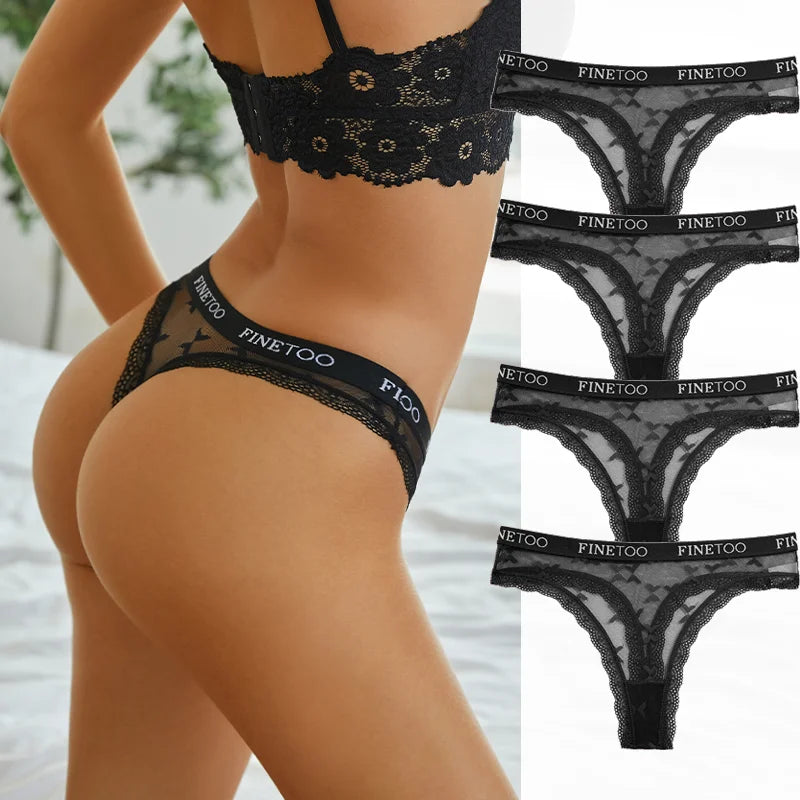 4 Pack Womens Lace Panties Low Rise Thongs Female G-String Underwear High Elastic Waist Soft Intimates Lingerie - The Clothing Company Sydney