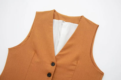 2 Piece Women's Suit Button V Neck Waistcoats Elegant Vest Top Zipper High Waist Slim Pants Shorts Summer Female Streetwear - The Clothing Company Sydney