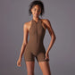 Hollow Backless Sport Jumpsuit Short Woman One Piece Gym Outfit Sleeveless Zipper Fitness Overalls Yoga Romper