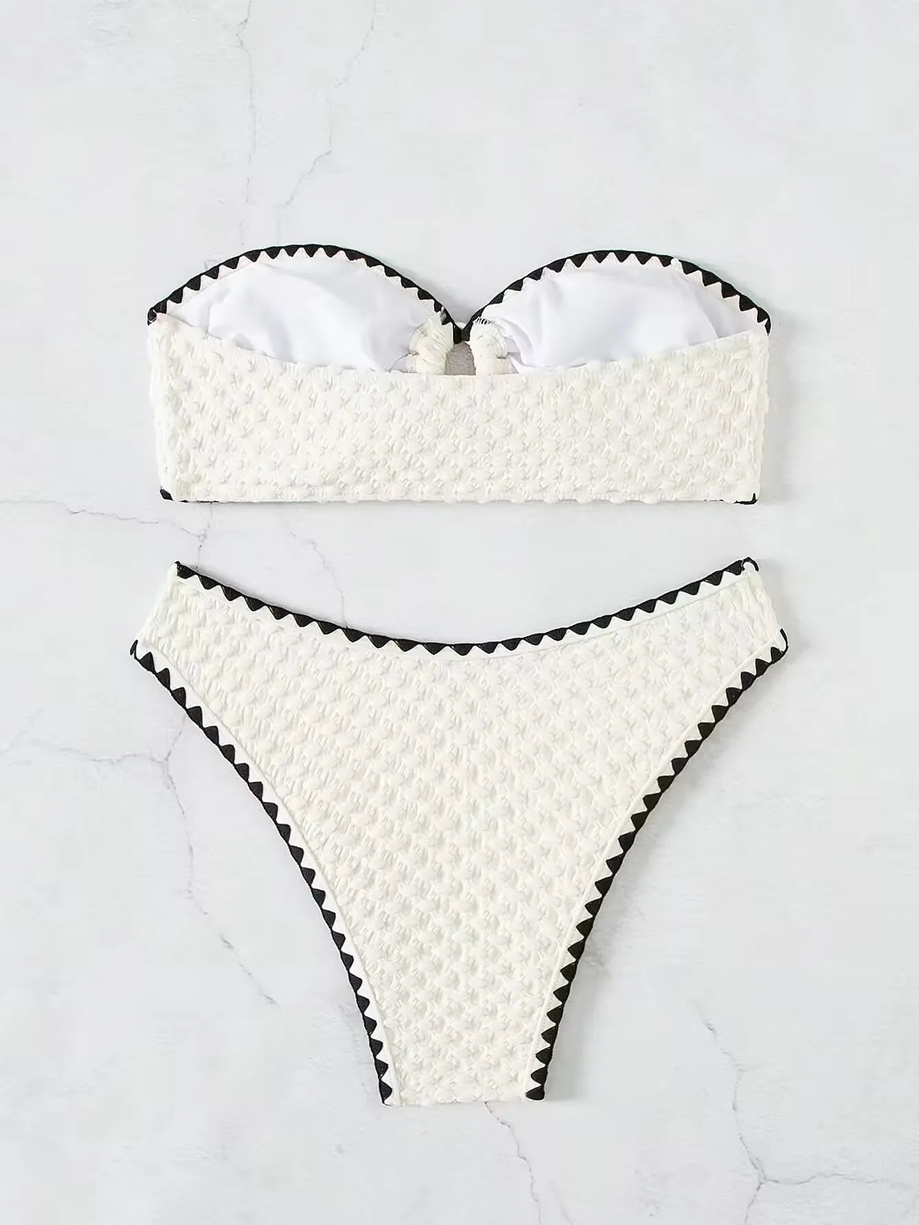 Swimwear White 2 Piece Strapless Swimsuit Bandeau Backless Bikini Set Lace-up Patchwork Bathing Suit The Clothing Company Sydney
