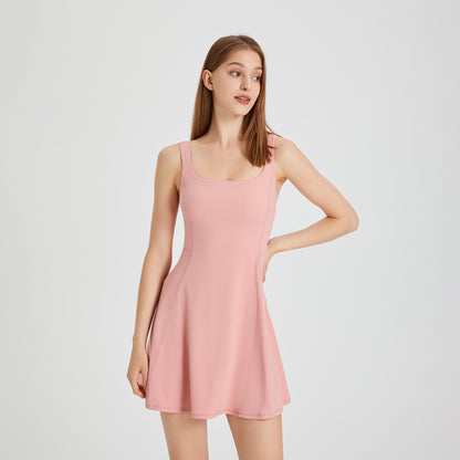 Women's Summer Tennis Netball Golf Dress Fashion Square Neck Pocket Sports Running Dress Breathable Workout Frock With Chest Pads The Clothing Company Sydney