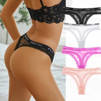 4 Pack Womens Lace Panties Low Rise Thongs Female G-String Underwear High Elastic Waist Soft Intimates Lingerie - The Clothing Company Sydney