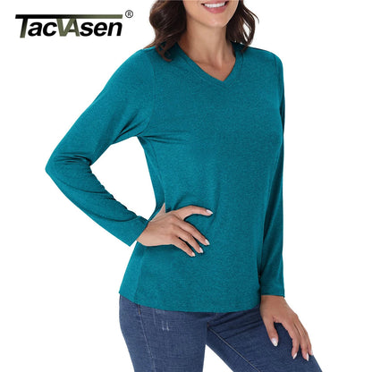 UPF 50+ Sun Protection Long Sleeve Shirts Womens V Neck Summer T-Shirts Outdoor Athletic Workout Running Gym Sportswear The Clothing Company Sydney