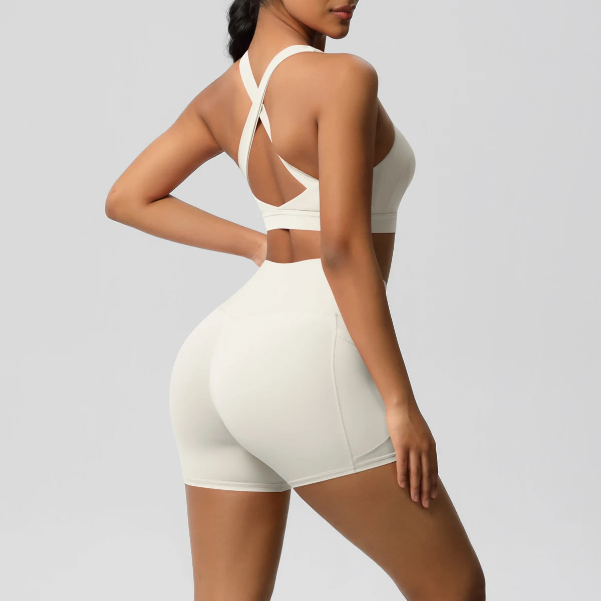 2 Piece Sportswear Pocketed Yoga Set Gym Clothes Yoga Suits Womens Sports Shorts Crossover Bra Gym Leggings Bike Shorts Set The Clothing Company Sydney