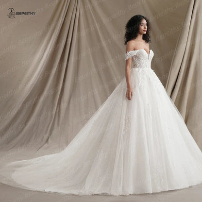 Customized Sweetheart Glitter Princess Wedding Dresses Off Shoulder Ivory Bride Sleeveless Bridal Gown The Clothing Company Sydney