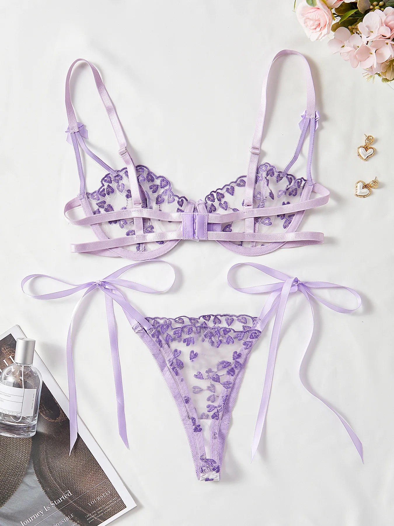 Heart Shaped Embroidery 2 Piece Lace Lineries Outfit Set - The Clothing Company Sydney