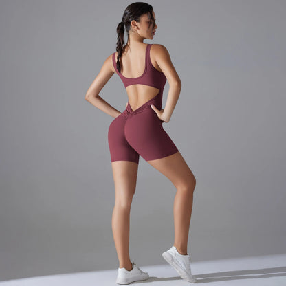 V Back Scrunch Sports Jumpsuit Gym Romper Sleeveless Sportswear Bodysuits Women Casual One-Piece Suit Yoga Clothing - The Clothing Company Sydney